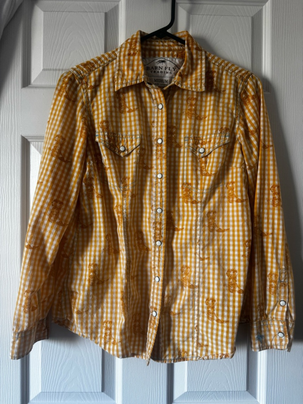 Barn Fly Trading Co. Women's Yellow Gingham Button-Down Shirt S/M